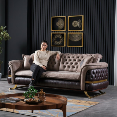 Canapé design trois places Canapés trois places en textile Canapé chesterfield trois places en tissu neuf