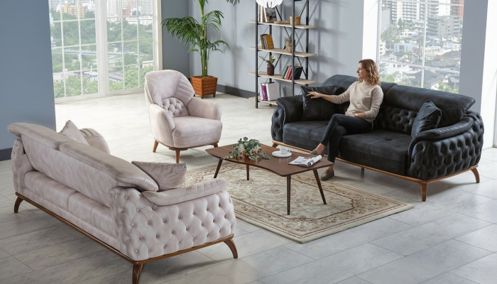 Ensemble de canapé 3+3+1 places, fauteuil relax moderne, style Chesterfield 3 pièces nouveau