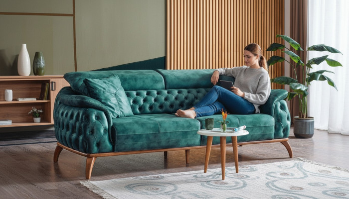 Canapé de designer Chesterfield 3 places de luxe en tissu pour canapé.