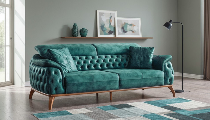 Canapé de designer Chesterfield 3 places de luxe en tissu pour canapé.