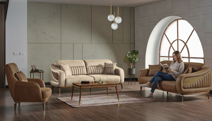 Ensemble de canapé 3 places + 3 places + 1 place Fauteuil relax moderne Style moderne Ensemble de salon de luxe 3 pièces