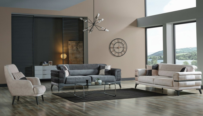 Ensemble de canapé 3+3+1 Bois Salon Canapé de luxe Moderne Tissu neuf Complet