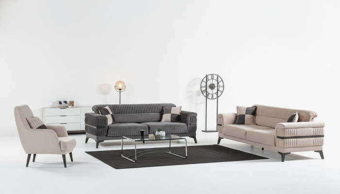 Ensemble de canapé 3+3+1 Bois Salon Canapé de luxe Moderne Tissu neuf Complet