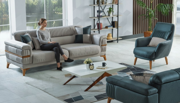 Ensemble de canapé 3+1 places en tissu en bois Canapé 3 places Fauteuil moderne Ensemble complet nouveau