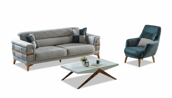 Ensemble de canapé 3+1 places en tissu en bois Canapé 3 places Fauteuil moderne Ensemble complet nouveau