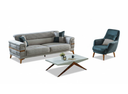 Ensemble de canapé 3+1 places en tissu en bois Canapé 3 places Fauteuil moderne Ensemble complet nouveau