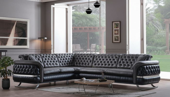 Canapé d'angle Canapé de salon Couleur Noir Forme de U XXL Canapé Chesterfield neuf