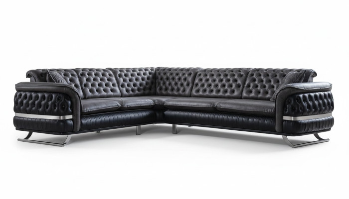 Canapé d'angle Canapé de salon Couleur Noir Forme de U XXL Canapé Chesterfield neuf