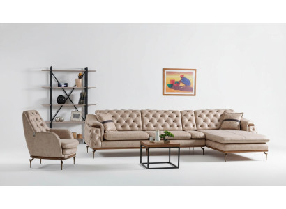 Ensemble de salon de luxe Fauteuil d'angle Canapé L-forme Moderne Ensemble Complet Chesterfield