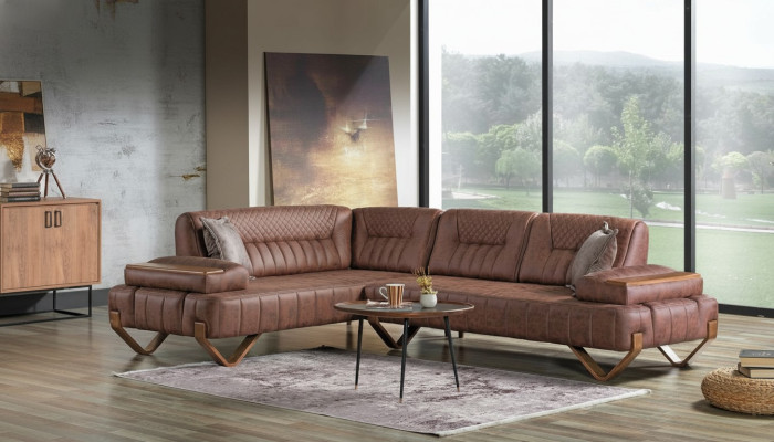 Canapé d'angle Salon paysage Couleur Marron Canapé en forme de L neuf Salon Canapé d'angle Luxe neuf