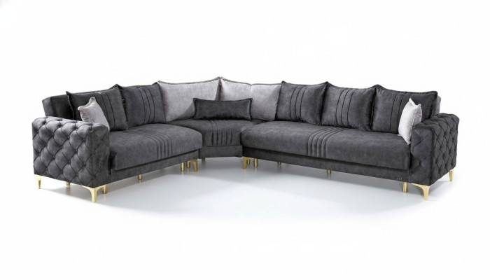 Salon gris Canapé d'angle en L Chesterfield moderne nouveau canapé de luxe.