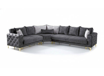 Salon gris Canapé d'angle en L Chesterfield moderne nouveau canapé de luxe.