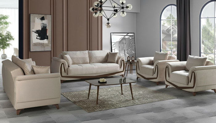 Ensemble de canapé 3+2+1+1 en bois Salon de luxe Canapé moderne Tissu complet neuf