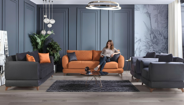 Ensemble de canapé 3+2+1+1 Salon en bois Canapé de luxe moderne en tissu complet