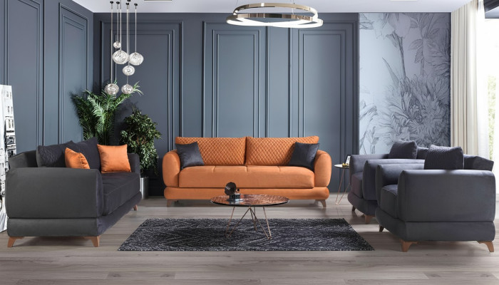 Ensemble de canapé 3+2+1+1 Salon en bois Canapé de luxe moderne en tissu complet