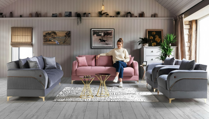 Ensemble de canapé 3+3+1+1 places Textile Moderne Fauteuil Complet Canapé 3 Places de Luxe