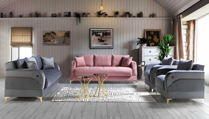 Ensemble de canapé 3+3+1+1 places Textile Moderne Fauteuil Complet Canapé 3 Places de Luxe
