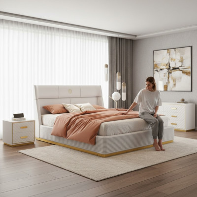 Lit de concepteur Chambre à coucher Lit double Lits Luxe Rembourrage Hôtel nouveau