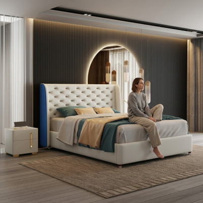 Chambre Mobilier Lit Lit design Cadre de lit Lits doubles Élégance Bois