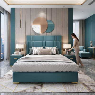 Lit de designer Chambre en similicuir Hôtel de luxe Mobilier rembourré de designer