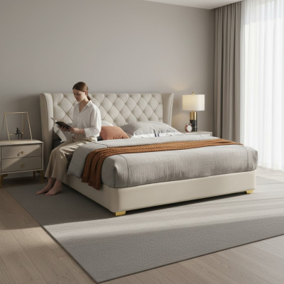 Chesterfield Design Lit Chambre Imitation cuir Rembourrage 180x200 neuf