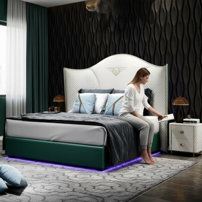 Conception de mobilier en bois moderne de chambre d'hôtel de luxe double avec rembourrage