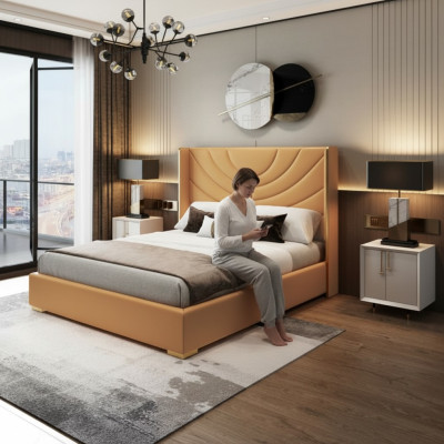 Lit double de design 180x200cm Mobilier d'hôtel Luxueux Décoration de chambre