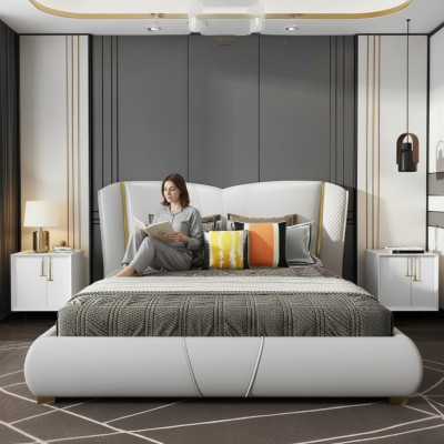 Conception de literie de lit, lits doubles de luxe pour hôtel, chambre de sommeil, meubles en bois