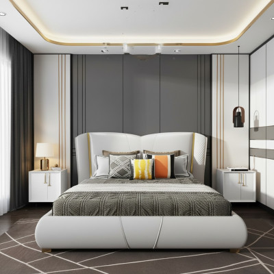 Conception de literie de lit, lits doubles de luxe pour hôtel, chambre de sommeil, meubles en bois