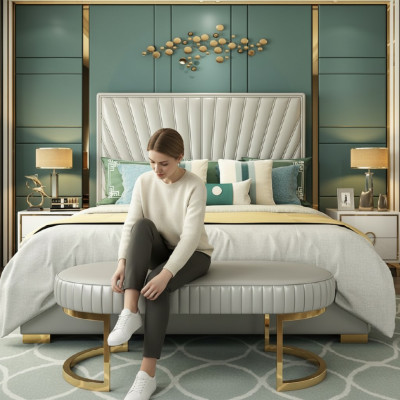 Lit de design en bois Double de luxe cadre de lit d'hôtel moderne Chambre de sommeil nouvelle