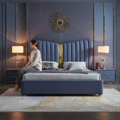 Design de literie de luxe en bois pour lit double Chambre Hôtel Mobilier nouveau