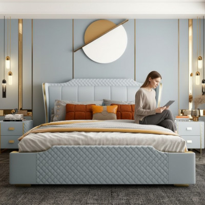 Design de literie de luxe pour lit double d'hôtel en imitation cuir de chambre à coucher.