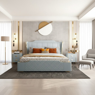 Design de literie de luxe pour lit double d'hôtel en imitation cuir de chambre à coucher.