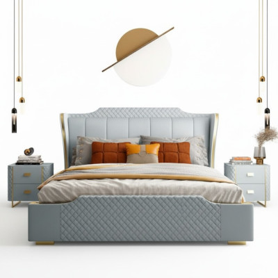 Design de literie de luxe pour lit double d'hôtel en imitation cuir de chambre à coucher.