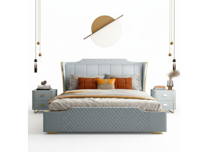 Design de literie de luxe pour lit double d'hôtel en imitation cuir de chambre à coucher.