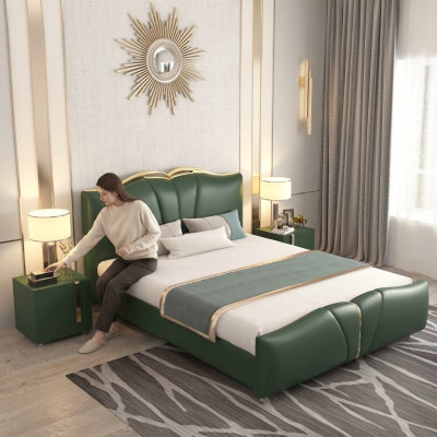 Lit Meuble de luxe Cadre de lit Bois Ameublement de chambre en cuir synthétique neuf