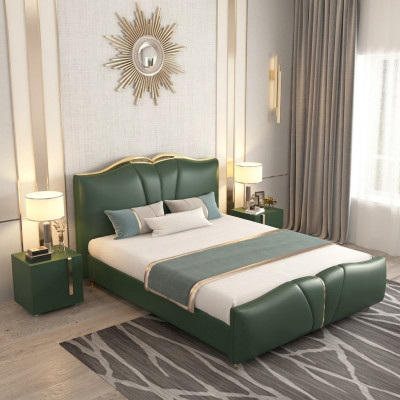 Lit Meuble de luxe Cadre de lit Bois Ameublement de chambre en cuir synthétique neuf