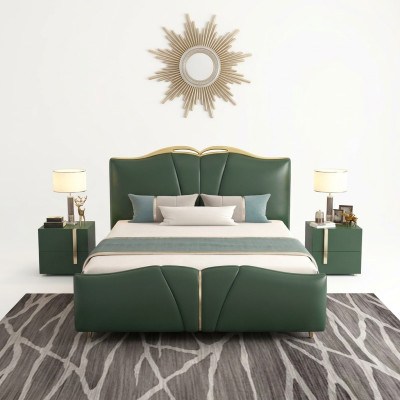 Lit Meuble de luxe Cadre de lit Bois Ameublement de chambre en cuir synthétique neuf