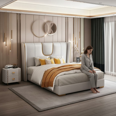 Lit double dans une chambre d'hôtel - Lit - Design de literie - Mobilier de luxe - Métal