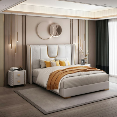 Lit double dans une chambre d'hôtel - Lit - Design de literie - Mobilier de luxe - Métal