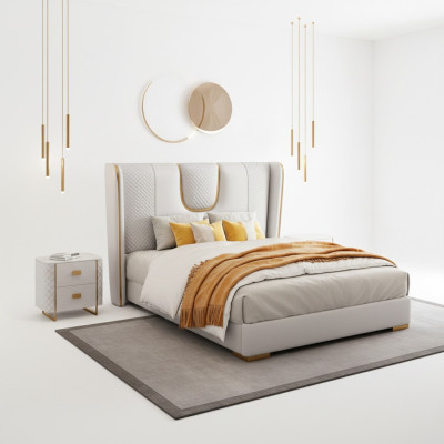 Lit double dans une chambre d'hôtel - Lit - Design de literie - Mobilier de luxe - Métal
