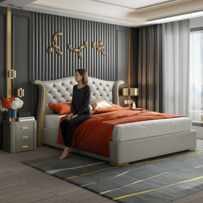 Chesterfield Double Bed Chambre Rembourrage Lits de Luxe 180x200cm