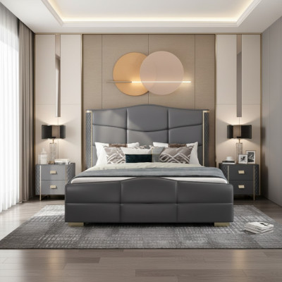 Lit double de design, mobilier de chambre de luxe pour hôtel moderne, cadre de lit