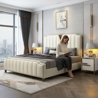 Lit double Chambre Lits Luxe Lit double Beige Ameublement Meubles