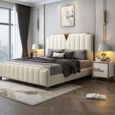 Lit double Chambre Lits Luxe Lit double Beige Ameublement Meubles