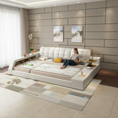 Lit design Hotel Double Shelf 180x200 avec rangement multifonctionnel en tant que lit de luxe.