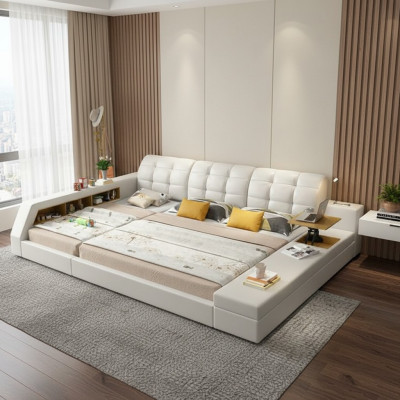 Lit design Hotel Double Shelf 180x200 avec rangement multifonctionnel en tant que lit de luxe.