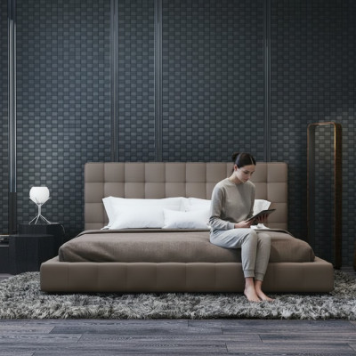Cadre moderne Luxe Chambre à coucher Lit Hôtel Design Gris Double