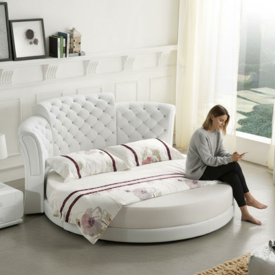 Lit rond de luxe Chesterfield lits chambre à coucher lit double 200x200 cm