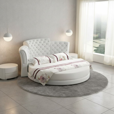 Lit rond de luxe Chesterfield lits chambre à coucher lit double 200x200 cm